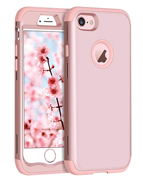 iPhone 7 Case for Women, iPhone 7 Case, BENTOBEN Cute Girls Style Phone Cases Hard PC Soft Silicone Rubber Heavy Duty Shockproof Protective Cell Phone Case for Apple iPhone 7 2017/2016, Pink/Rose Gold