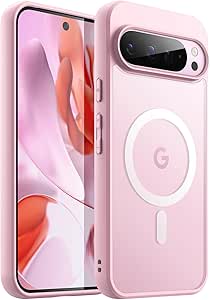 JETech Magnetic Case for Google Pixel 9/9 Pro 2024, Compatible with MagSafe, Translucent Matte Back Shockproof Phone Cover (Quartz Rose)