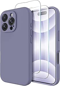 OTOFLY Compatible with iPhone 16 Pro Max Case, Compatible with MagSafe, Shockproof Magnetic Silicone Case for iPhone 16 Pro Max,[Military Grade Protection] [2 Pack Screen Protectors], Lavender Grey