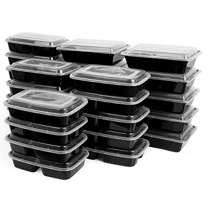 Kootek [30 Pack] Meal Prep Containers with Lids, 3 & 1 Compartment Food Storage Container Cases Durable BPA Free Plastic Stackable Bento Boxes, Microwaveable, Dishwasher and Freezer Safe (32oz & 38oz)