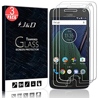 Moto G5 Plus Screen Protector, J&D Glass Screen Protector [Tempered Glass] HD Clear Ballistic Glass Screen Protector for Motorola Moto G5 Plus - Protect Screen from Drop and Scratch (3 Packs)