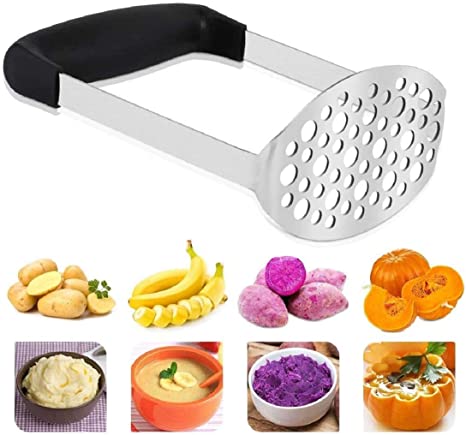 Potato Masher, Stainless Steel Premium Potato Hand-Mashed Machine, Purees Baby Food, Fruit And Vegetable Smasher, with Wide and Ergonomic Horizontal Handle with Fine-Grid Plate