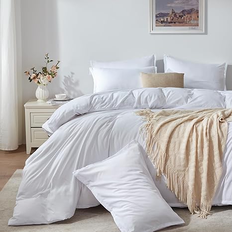 Cosybay Duvet Cover Queen- Soft White Queen Duvet Cover Set, 3 PCS- 1 Queen Duvet Cover (90"x90") with Zipper Closure and 2 Pillow Shams- Machine Washable (No Comforter)