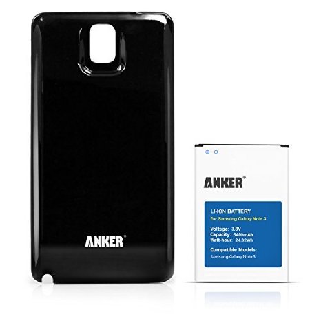 Anker 6400mAh Extended Battery with Black Cover for Samsung Galaxy NOTE 3 III N9000 N9005 LTE Verizon N900V T-Mobile N900T ATampT N900A Sprint N900P with NFC Compatibility 18-Month Warranty