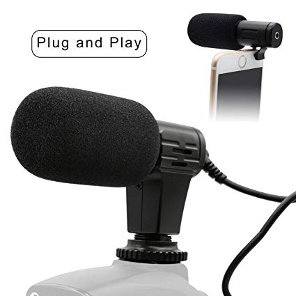 PLOTURE Camera Microphone, Video Interview Microphone Directional Recording Shotgun Mic with Shock Mount for iPhone/Andoid Smartphones, Nikon/Canon/Sony Camera/DV Camcorder Audio Recorder PC