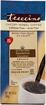 Teeccino Dandelion Coconut Chicory Herbal Coffee Alternative, Gluten Free, Caffeine Free, Acid Free, 10-Ounce