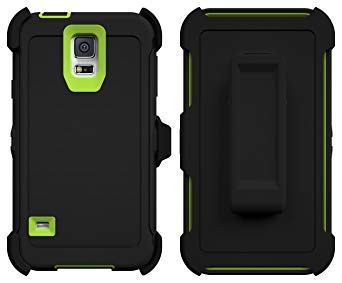 Galaxy S5 Case, Caseologist [Armor Series] [Shock Proof] [Black | Lime] for Samsung Galaxy S5 Case [Built in Screen Protector] [with Holster & Belt Clip] [Fits OtterBox Defender Series Belt Clip]