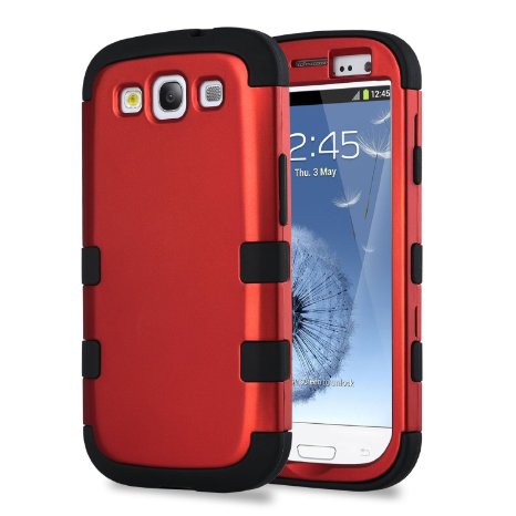 Galaxy S3 Case S3 Case - ULAK  Shock Resistant Series  Hybrid Rubber Case Cover for Samsung Galaxy S3 III i9300 3in1 Hard Plastic Soft Silicone Titanium RedBlack