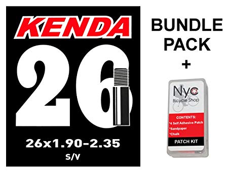 Kenda Bicycle Inner Tube 26 inch X 1.90-2.35 Schrader Valve Bundle Self-Adhesive Patch Kit