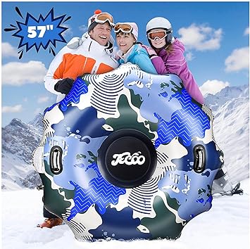 Snow Tube, 57” Heavy Duty Inflatable Snow Tube for Toddler/Kids and Adults, Thick Cold-Resistant Material with Tow Strap and Reinforced Handles, Winter Toys for Outdoor Snow Sledding