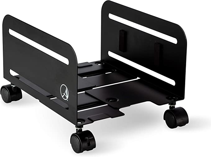 Atlantic Mobile CPU Cart – Rugged Metal Desktop/Tower Stand with Rolling Locking Casters, Adjustable Width, PN 23308126