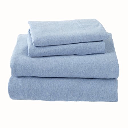 Extra Soft Heather Jersey Knit Sheet Set. Soft, Comfortable, Cozy All-Season Bed Sheets. Carmen Collection By Great Bay Home Brand. (Queen, Sky Blue)