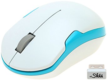 ShhhMouse Wireless Noise Reduction Mouse with Batteries - White/Turquoise Blue