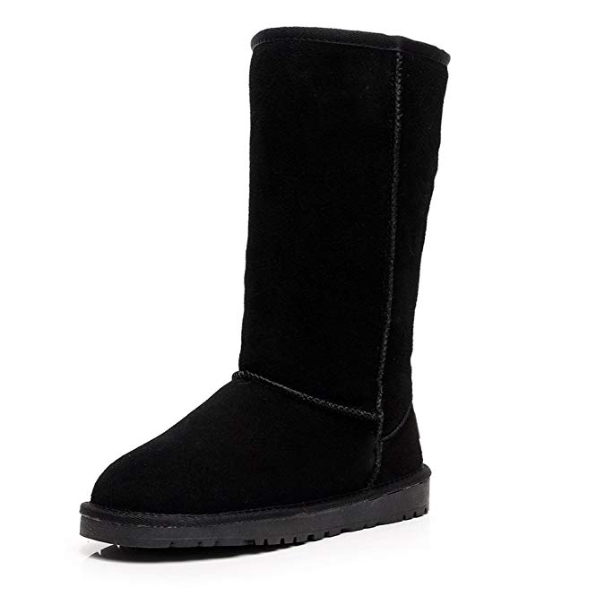 Shenn Women's Classic Winter Knee High Suede Leather Snow Boots