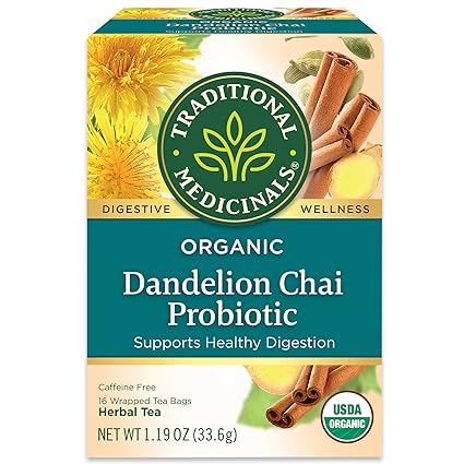 Traditional Medicinals Tea, Organic Dandelion Chai Probiotic, Supports Healthy Digestion, 16 Tea Bags