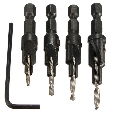 Obecome 4-Piece Countersink Drill Bit Sets with 1/4 Hex Shank Sets,#6 #8 #10 #12 Screw Size