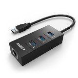Aukey 3-Port USB 30 Hub with 101001000 Gigabit Ethernet Converter 3 USB 30 Ports A RJ45 Gigabit Ethernet Port LED Indicators CB-H15