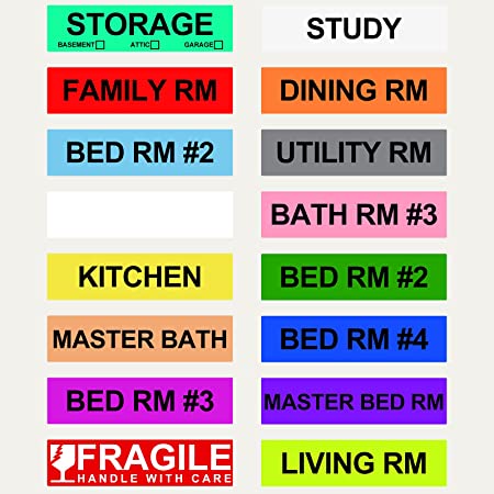 RyhamPaper 1" x 4-1/2" Home Moving Labels Color Coding Labels Different Living Spaces Packing Boxes Moving Stickers Fragile Stickers 16Rolls 960 Count