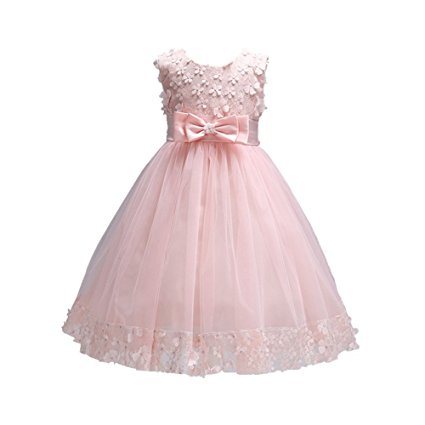 Weileenice Little Girl Ball Gown Lace Party Dresses A-line Flower Girls Dress With Bowknot For Wedding