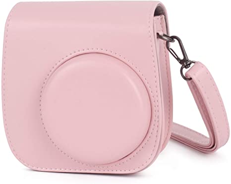 Phetium Instant Camera Protective Case Compatible with Instax Mini 11,PU Leather Bag with Pocket and Adjustable Shoulder Strap (Blush Pink)