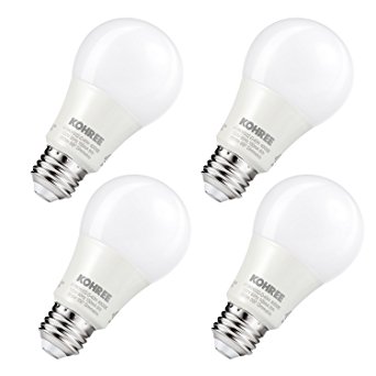 A19 Led Bulb 60W Equivalent, Kohree 9W E26 Dimmable Led Light Bulbs,800lm, CRI80 , Daylight White(4000K), UL Listed, ENERGY STAR, Pack of 4