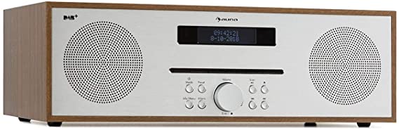AUNA Silver Star CD- Dab Radio, Digital Radio, Dab Radio with Bluetooth, CD player with DAB   FM Radio, 2x20W max, USB, AUX-IN, Headphone Jack, Wood Optics, Remote Control, Brown