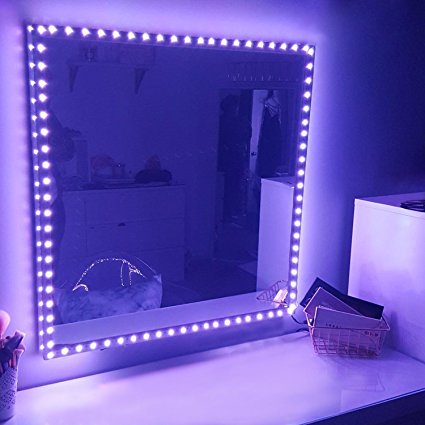 RGB LED Vanity Mirror Lights Kit for Makeup Dressing Table Vanity Set 16.4ft Flexible Multi Color LED Light Strip with Remote and Power Supply, DIY Hollywood Mirror Lights