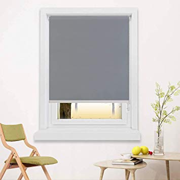 Blackout Window Shades for Bedroom,Room Darkening Blinds Black Out,Window Roller Shades with Back in White to Waterproof,Thermal for Privacy Bathroom and Kitchen[Gray 100% Blackout,W34xH56(Inch)]