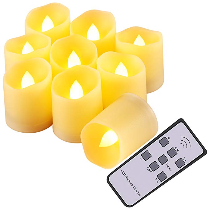 Criacr 9 x Flameless Candles with Remote, 3 Modes LED Candles Tea Lights, Flickering LED Candle Lights, Shape Lights with Timer & Batteries for Christmas, Birthday, Weddings, Festivals Decorations