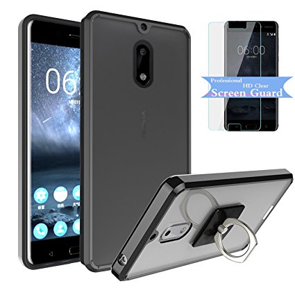 Nokia 6 Clear Case With HD Screen Protector Phone Stand,Ymhxcy [Air Hybrid] Ultra Slim Shockproof Bumper Cover For Nokia 6 (5.5") CB2-Black