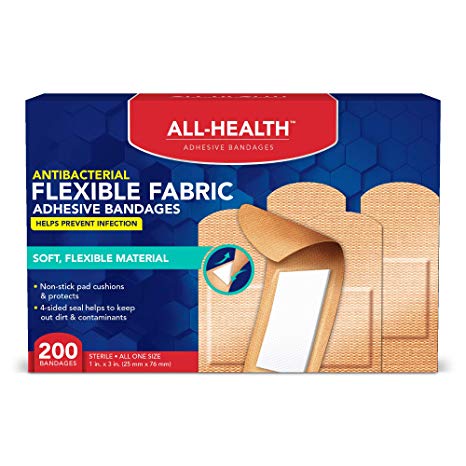 All-Health Antibacterial Flexible Fabric Adhesive Bandages, 1 inch, 200 Count