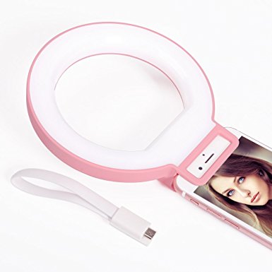 Luxsure Portable LED Selfie Ring Light Clip-on Supplementary Lighting Night Darkness Selfie Enhancing Photography for iPhone and Other Smartphones, Tablets (Pink)