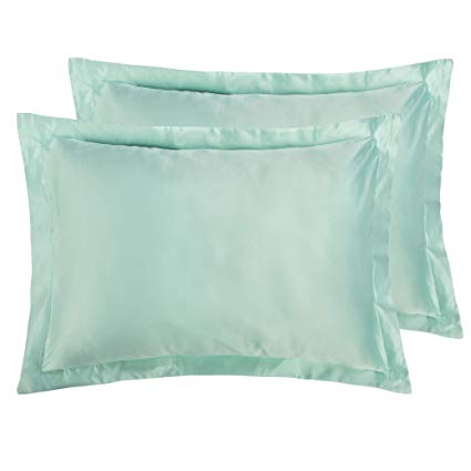 NTBAY Standard Shams Set of 2, Pillowcases, Silky Satin, for Hair, Super Soft and Luxury, Cyan