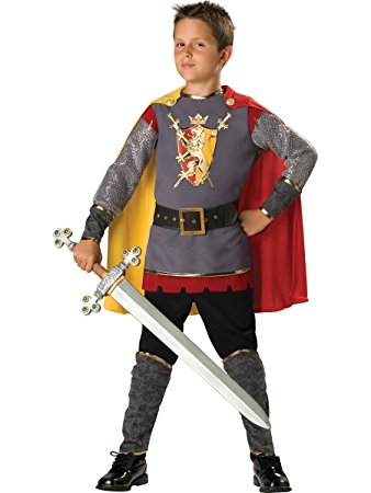 In Character Costumes, LLC Boys 8-20 Loyal Knight Tunic Set, Silver/Burgundy, Medium