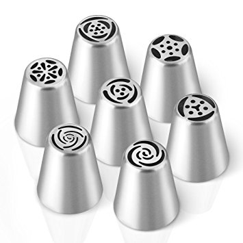 Cake Flower Tip, Homitt 7 PCS Pastry Tools Decorating Tips, Stainless Steel Icing Piping Nozzles,for Making Cakes Puffs and Pastries