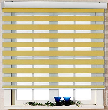 Foiresoft Custom Cut to Size, [Winsharp Basic, Mustard, W 43 x H 64 inch] Zebra Roller Blinds, Dual Layer Shades, Sheer or Privacy Light Control, Day and Night Window Drapes, 20 to 103 inch Wide