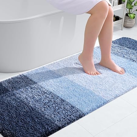 OLANLY Luxury Bathroom Rug Mat 70x24, Extra Soft and Absorbent Microfiber Bath Rugs, Non-Slip Plush Shaggy Bath Carpet Runner, Machine Wash Dry, Bath Mats for Bathroom Floor, Tub and Shower, Navy