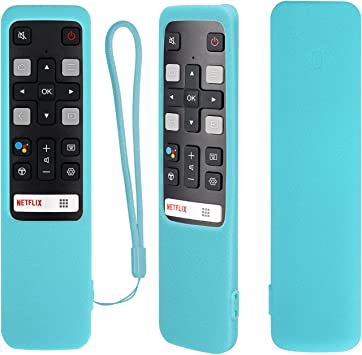 CHUNGHOP Protective Silicone Remote Case for TCL RC802V FMR1 FNR1 Smart Voice Remote TCL Alto 6  Remote, Shockproof, Washable and Skin-Friendly, Anti-Lost Remote Cover with Loop (Glow in Dark Blue)