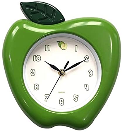 Apple Wall Clock 10" x 9" Home Decor Kitchen Decor (Green)