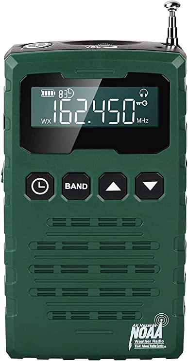 Pocket AM/FM NOAA Weather Radio with Excellent Reception, Portable Emergency Alert Transistor Radio with Long Antenna, Belt Clip, Sleep Timer, Headphone Jack, Battery Operated for Home&Outdoor Camping