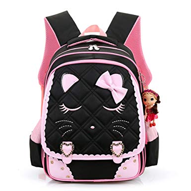 Cat Face Waterproof Kids Backpack School Bookbag for Primary Girls Students Yookeyo