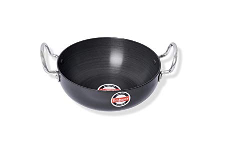 Embassy Hard Anodised Deep Kadhai/Fry Pan, 1.2 litres (Size 9, 17.5 cms), Gas Stovetop Compatible, Round Bottom, Black