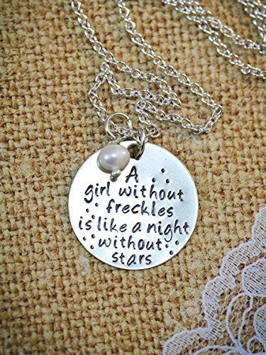A Girl Without Freckles Quote Necklace - DII - Tomboy Little Birthday Gift - 1 Inch 25MM Silver Disc - Customize Chain Length - Choose Birthstone Color - Fast 1 Day Shipping