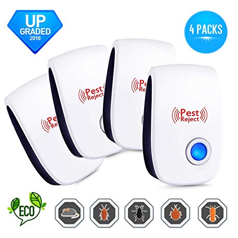 doopoo Ultrasonic Pest Repeller 4-Pack - Pest Control Effective Upgraded Frequency Electronic & Ultrasound, Indoor Plug-in Repellent |Anti Mice, Insects, Bugs, Ants, Mosquitos, Rats, Spiders, Roaches