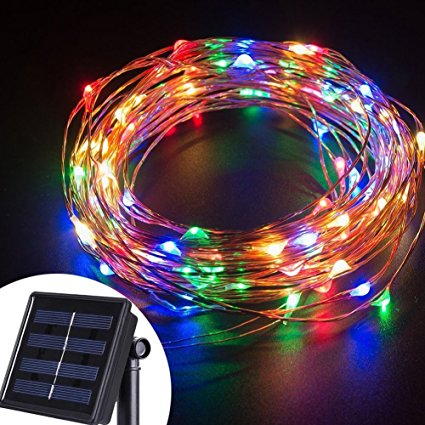 Solar String Lights 100 LED Copper Wire Starry Fairy Outdoor Waterproof Decorative Strings Light for Tree Patio Garden House Yard Parties Holiday Ambiance Wedding/Colorful