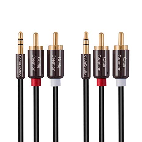 RCA Cable,[2-Pack] CableCreation 6ft 3.5mm 1/8¡¯¡¯ to 2RCA Male Auxiliary Stereo Audio Y Splitter Gold-Plated for Smartphones, MP3, Tablets, Speakers,Home Theater,HDTV,Balck