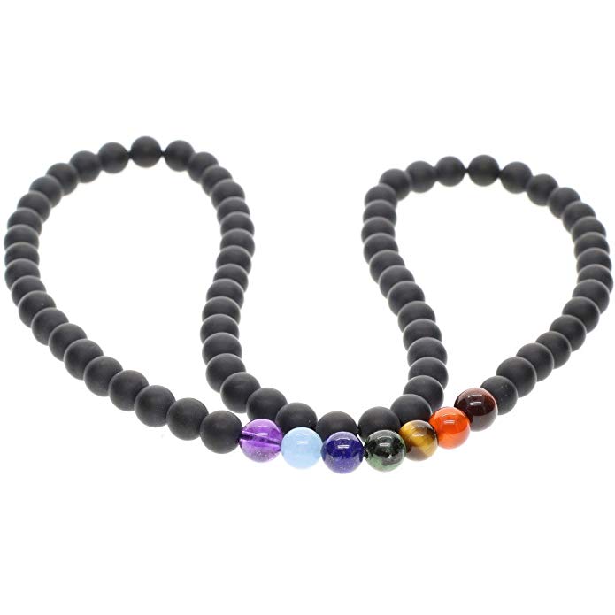 AmorWing Mens Womens Onyx 7 Chakra Wrap Bracelet Necklace