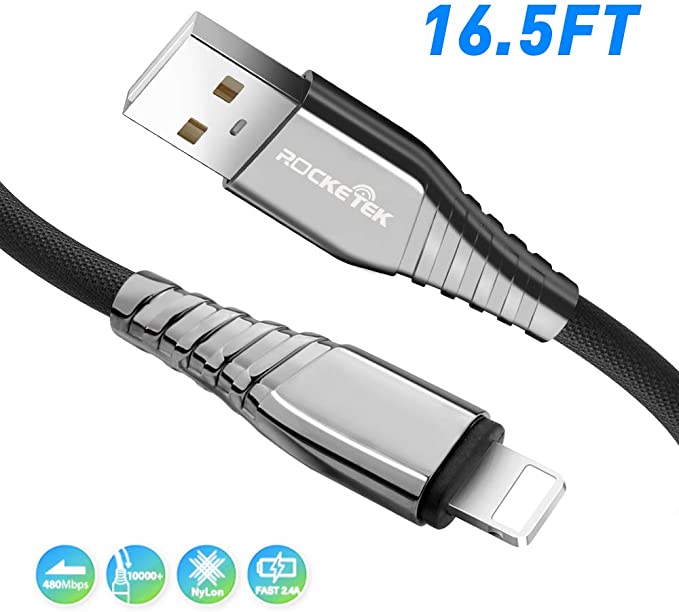 16.5FT Phone Charger Cable, 5M USB Lightnning Cable Extra Long Nylon Braided Charging and Syncing Cord 2.4A Fast Charging Cable Compatible Phone 11 X XS 8 8 Plus 7 7Plus 6s 6sPlus 6 6Plus Pad Pod