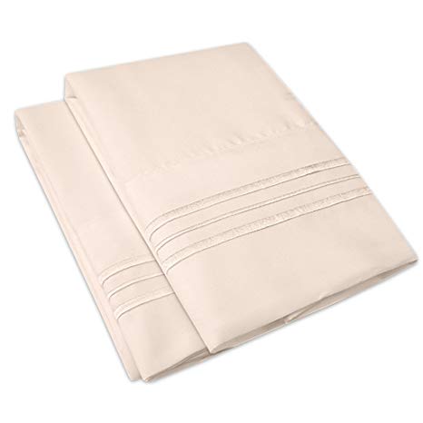 1500 Supreme Collection 2 Pack Bed Pillow Cases - Luxury Embroidered Premium Softness and Wrinkle Resistant Breathable Additional Pillowcases For Bed Sheets - 12 Colors - Standard, Beige