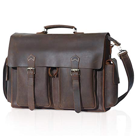 Lifewit Men's Leather Briefcase Laptop Bag Office Messenger Satchel Shoulder Computer Bags Fit up to 15.6", Dark Brown